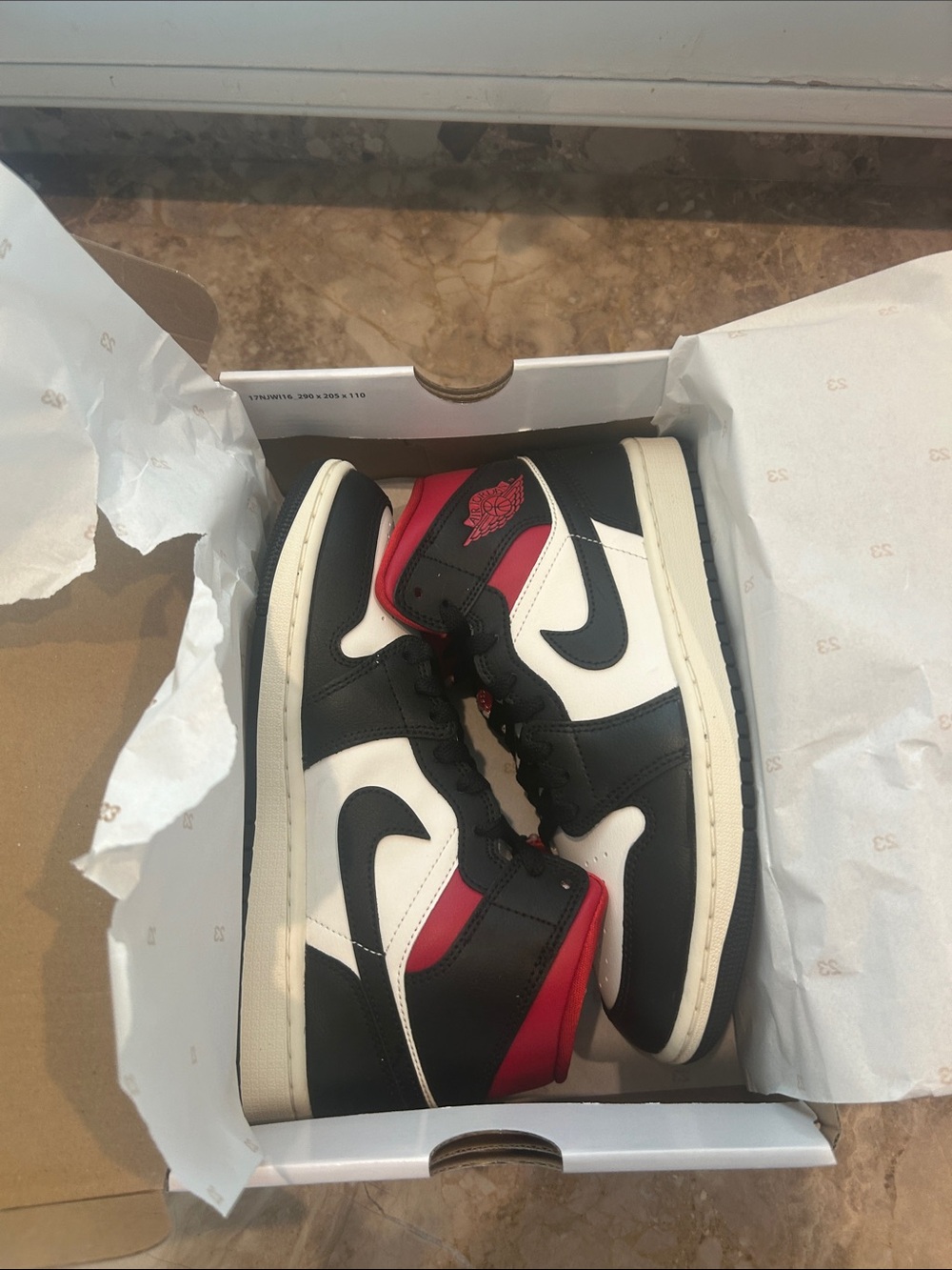 Woman’s Brand New in Box Jordan  High-Top Sneakers in Black, White & Red 8